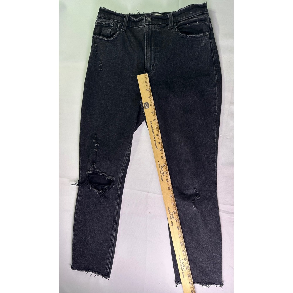 Abercrombie & Fitch The Skinny High Rise Jeans Black Distressed Raw Hem Size 6S - Picture 7 of 9